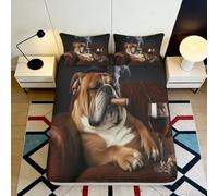 3D Printed Bulldog Fitted Sheet, Microfiber Bed Cover, Non-slip Home Decor