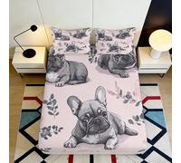 3D Printed Bulldog Pattern Fitted Sheet Microfiber Deep Pocket Non-Slip Bedroom Bedding Set Bulldog Mattress Fitted Cover 90x200x25cm