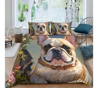 3D Printed Bulldog Quilt Cover, Microfiber Duvet Cover Hidden Zipper for