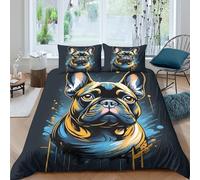 3D Printed Bulldog Quilt Cover, Microfiber Duvet Cover Hidden Zipper for