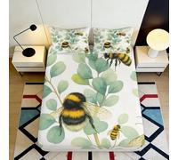 3D Printed Bumblebee Leaf Fitted Sheet Microfiber Non-Slip Deep Pocket Green Nature Mattress Fitted Cover Breathable Bedding Home 140x200x25cm