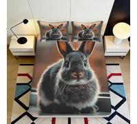 3D Printed Bunny Fitted Sheet Microfiber Deep Pocket Non-Slip Elastic Hem Rabbit Mattress Fitted Cover Washable 90x200x25cm