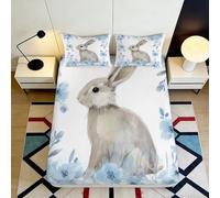 3D Printed Bunny Fitted Sheet Microfiber Deep Pocket Non-Slip Rabbit Mattress Fitted Cover Bedroom Bedding for Adults Youth 90x200x25cm