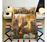 3D Printed Bunny Floral Fitted Sheet Microfiber Breathable Deep Pocket Bedroom Bedding Rabbit Mattress Fitted Cover Washable Elastic Hem 90x200x25cm
