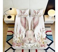 3D Printed Bunny Meadow Fitted Sheet Microfiber Soft Anti-Slip Rabbit Floral Mattress Cover for Bedroom Decor 90x200x25cm