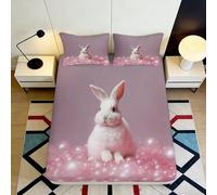 3D Printed Bunny Pattern Fitted Sheet Microfiber Deep Pocket Non-Slip Bedroom Bedding Rabbit Mattress Fitted Cover Washable 140x200x25cm