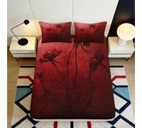 3D Printed Burgundy Floral Fitted Sheet Microfiber Deep Pocket All-Around Non-Slip Bedroom Bedding Burgundy Floral Mattress Fitted Cover 200x200x25cm