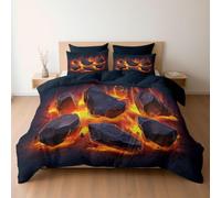 3D Printed Burning Stone Double Duvet Cover Art Duvet Sets Soft Breathable Microfibre 3Pcs Bedding 200x200 with Hidden Zipper Closure and 2 Pillowcases 50x75 1503-D