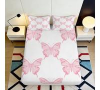 3D Printed butterfly Fitted Sheet pink design, Microfiber soft touch, home decor piece, bedroom, guest room bedding, wrinkle resistant, easy to remove 160x200x25cm