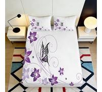 3D Printed Butterfly Floral Fitted Sheet Microfiber Deep Pocket Bedroom Set Butterfly Pattern Mattress Fitted Cover Non-Slip Full Wrap Washable 200x200x25cm