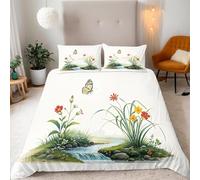 3D Printed Butterfly Flowers Single Bedding Sets Microfibre Spring Garden Plants 3 Piece Duvet Cover Set Quilt Cover 135x200 cm with Zipper Closure and 2 Pillowcases for Single Bed D.1796