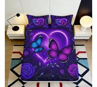 3D Printed Butterfly Heart Fitted Sheet Microfiber Deep Pocket Bedroom Bedding Butterfly Mattress Fitted Cover Non-Slip Full Wrap Washable 90x200x25cm