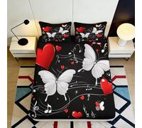 3D Printed Butterfly Heart Fitted Sheet Microfiber Deep Pocket Bedroom Set Butterfly Heart Mattress Fitted Cover Washable Non-Slip 160x200x25cm