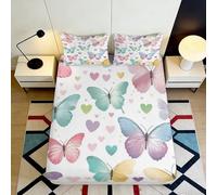 3D Printed Butterfly Heart Fitted Sheet Microfiber Elastic Hem Bedroom Bedding Set Butterfly Pattern Mattress Fitted Cover Deep Pocket Washable 160x200x25cm
