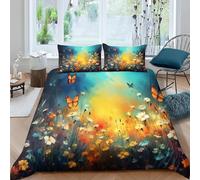 3D Printed Butterfly Pattern Single Duvet Cover Insects Flowers Duvet Sets Soft Breathable Microfibre 3Pcs Bedding 135x200 with Hidden Zipper Closure and 2 Pillowcases 50x75 3325-C