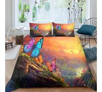 3D Printed Butterfly Pattern Super King Duvet Cover Insects Sunset Duvet Sets Soft Breathable Microfibre 3Pcs Bedding 260x220 with Hidden Zipper Closure and 2 Pillowcases 50x75 3953-C