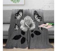3D Printed Butterfly rose art Blanket Microfiber Soft Warm Bedding Breathable Black white floral Lounge Throw Lightweight All Season Non Pilling for Adults Teens Families 50x60inch(127x152cm)