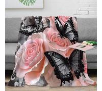 3D Printed Butterfly Rose Art Throw Blanket Microfiber Warm Thermal Bedding Soft Digital Illustration Warm Blanket Compact Portable Non Pilling for Campers Travellers Families 70×80inch(180x200cm)