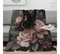 3D Printed Butterfly with roses Thermal Blanket Microfiber Soft Cosy Bedding Warm Gothic floral art Home Blanket Compact Portable for Students Campers Travellers Young Adults 80×90inch(200x230cm)