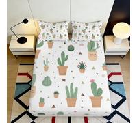 3D Printed Cactus Potted Plants Fitted Sheet Microfiber Soft Breathable Succulent Mattress Cover for Bedroom Dorm Decor 90x200x25cm