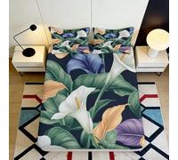 3D Printed Calla Lily Floral Fitted Sheet Microfiber Green Leaf Mattress Cover Bedroom Decor Machine Washable 90x200x25cm