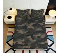3D Printed Camouflage Fitted Sheet Microfiber Soft Breathable Army Green Mattress Cover for Bedroom Dorm House 90x200x25cm