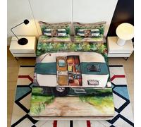 3D Printed Camper Van Fitted Sheet Microfiber Soft Breathable Vintage Caravan Mattress Cover for Bedroom Dorm Mattress Protection Decor 90x200x25cm