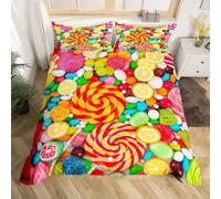3D Printed Candy King Size Duvet Cover Set 3 Piece Microfibre Bedding Set Delicious Desserts Quilt Cover 230x220 cm with 2 Pillowcases 50x75 cm and Zipper Closure k.6803