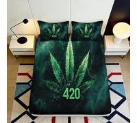 3D Printed Cannabis Leaf Fitted Sheet, Microfiber, Bed Cover, non-slip