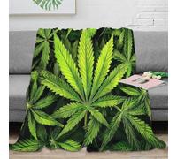 3D Printed Cannabis leaf Fluffy Blanket Microfiber Ultra Soft Warm Bedding Natural green plant texture Blanket Machine Washable No Shedding for Office Workers Students Teens 60x80inch(150x200cm)