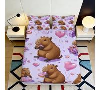 3D Printed Capybara Donut Fitted Sheet Microfiber Non-Slip Pink Balloon Mattress Cover for Bedroom Guest Room Decor 180x200x25cm