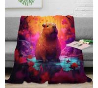 3D Printed Capybara in water Bedding Blanket Microfiber Warm Soft Bedding Cosy Fantasy autumn scene Couch Blanket Luxurious Gift for Holiday Celebrations Birthday Anniversary 80×90inch(200x230cm)