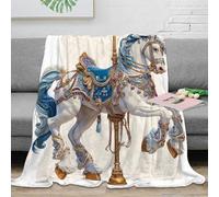 3D Printed Carousel horse Bed Throw Microfiber Ultra Soft Warm Bedding Fantasy ornate design Fluffy Blanket Thoughtful Gift for Families Friends Loved Ones Holiday Gifting 40x50inch(100x130cm)