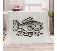 3D Printed Carp Leaping In The Waves Pattern Flannel Fleece Blanket （270GSM） Black And White Line Style Super Cozy 130x150 cm single Size Fade Resistant Home Decor Gift - Machine Washable