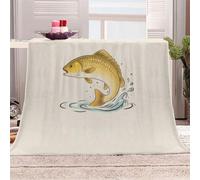 3D Printed Carp Leaping Out Of The Water Flannel Fleece Blanket （270GSM） Retro Illustration Style Super Cozy 220x240 cm Queen Size Fade Resistant Home Decor Gift - Machine Washable