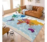 3D Printed Carpet Floor Mat 160x230 cm Geography World Map Super Soft Touch Area Rugs Easy Clean, Stain Resistant Anti-slip Light Blue With Rubber Backing Machine Washable Fluffy Rug