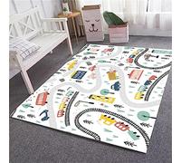 3D Printed Carpet Nordic Cartoon Car Transport Track Strip Child Bedroom Play Mat Flannel Memory Foam Large Area Rug For Living Room Non-Slip Kids Girl Boy Room Play Crawl Floor Mat 40 X 60-5K1C+N5B