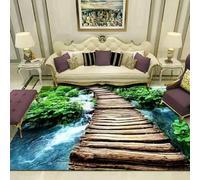 3D Printed Carpet Waterfall Wooden Bridge View Child Bedroom Play Mat Flannel Memory Foam Large Area Rug For Living Room Non-Slip Kids Girl Boy Room Play Crawl Floor Mat 50 X 80 Cm Eas-51845522024221