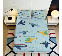 3D Printed Cartoon Aircraft Fitted Sheet Microfiber Deep Pocket Elastic Hem for Bedroom Aviation Mattress Fitted Cover Washable 160x200x25cm