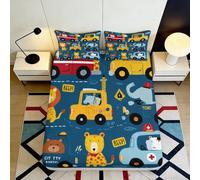 3D Printed Cartoon Animal Traffic Fitted Sheet Microfiber Non-Slip Deep Pocket Bedroom Bedding Cartoon Mattress Fitted Cover Washable for Adults Teens 200x200x25cm
