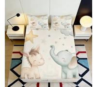 3D Printed Cartoon Animals Fitted Sheet, Microfiber Bed Cover, non-slip