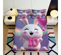 3D Printed Cartoon Bunny Fitted Sheet Microfiber Soft Pink Balloon Bed Cover for Bedroom Guest Room Dorm Mattress Protection Decor 180x200x25cm