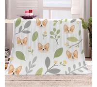 3D Printed Cartoon Cute Corgi Flannel Fleece Blanket （270GSM） Fresh And Simple Style Super Cozy 150x200 cm Double Size Fade Resistant Home Decor Gift - Machine Washable