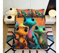 3D Printed Cartoon Dinosaur Fitted Sheet Microfiber Soft Orange Blue Green Lizard Mattress Cover for Bedroom Dorm Decor 90x200x25cm
