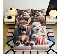 3D Printed Cartoon Donkey and Rabbit Fitted Sheet Microfiber Soft Popcorn Bed Cover for Bedroom Guest Room Decor 90x200x25cm