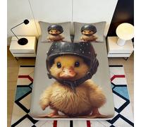 3D Printed Cartoon Duck Fitted Sheet Microfiber Soft Yellow Helmet Bed Sheet for Bedroom Dorm Decor Protection 90x200x25cm