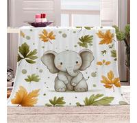 3D Printed Cartoon Elephant Autumn Leaves-2 Flannel Fleece Blanket （270GSM） Cute Style Super Cozy 270x230 cm King Size Fade Resistant Home Decor Gift - Machine Washable
