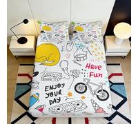 3D Printed Cartoon Graffiti Fitted Sheet Microfiber Bedroom Decor Youth Fun Mattress Cover Stylish Protection 90x200x25cm