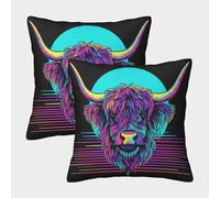 3D Printed Cartoon Highland Cow Pillow Covers Home Decorative Couch Sofa Pack of 2 Cushion Covers Decorative Square Pillow Cover Cushion Covers for Sofa Car Home Decor 50x50cm