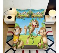 3D Printed Cartoon Monkey Fitted Sheet Microfiber Deep Pocket, Bedroom Bedding Cartoon Monkey Mattress Fitted Cover, Washable Protection 200x200x25cm